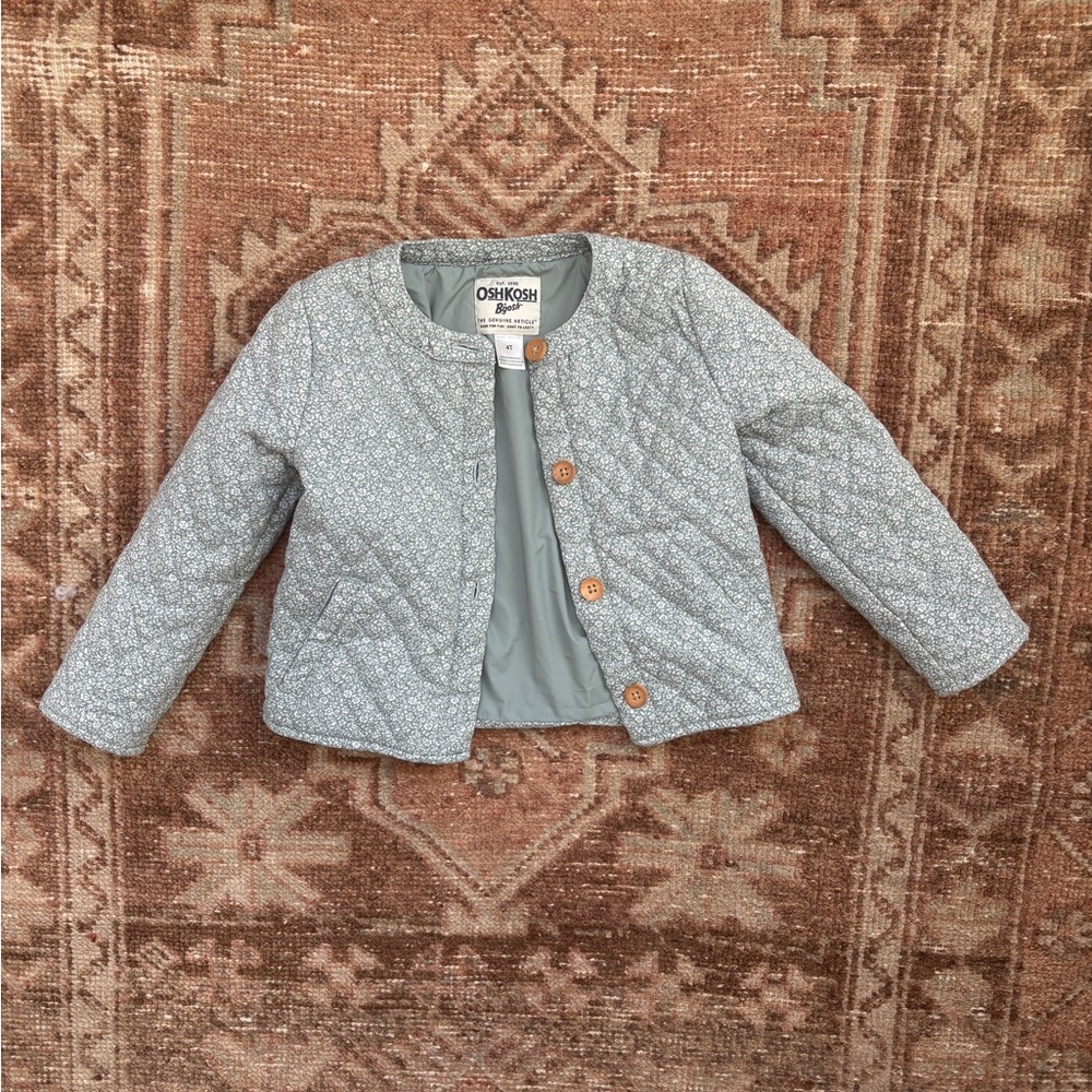OshKosh B'gosh Quilted Jacket 4T Sage Green Floral Lightweight